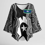 Torres Strait Islander Kimono Sleeve Blouse Flag Feather Headdress Indigenous Dotwork Tribal Art