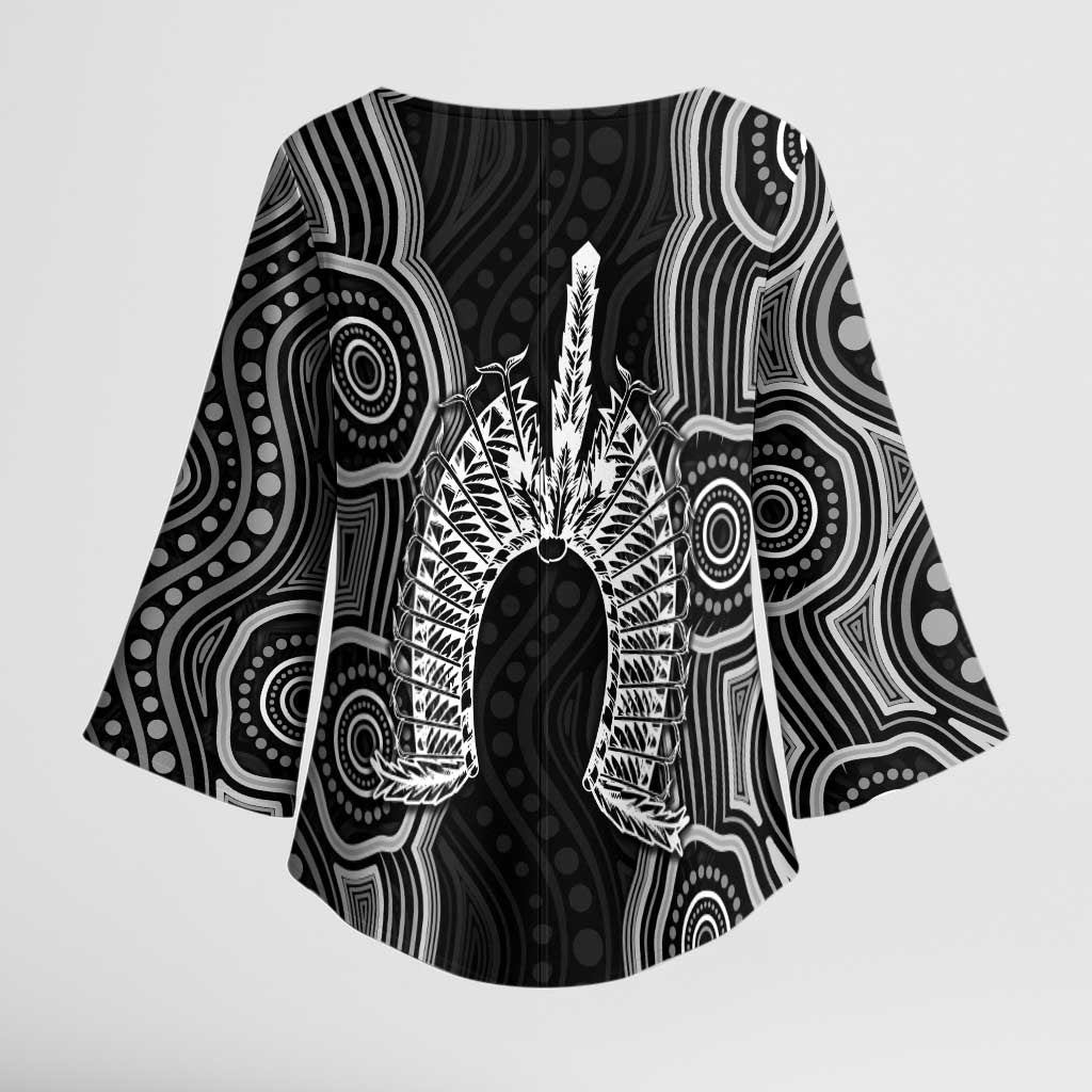 Torres Strait Islander Kimono Sleeve Blouse Flag Feather Headdress Indigenous Dotwork Tribal Art