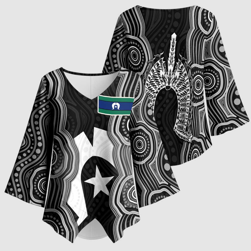 Torres Strait Islander Kimono Sleeve Blouse Flag Feather Headdress Indigenous Dotwork Tribal Art