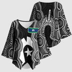 Torres Strait Islander Kimono Sleeve Blouse Flag Feather Headdress Indigenous Dotwork Tribal Art