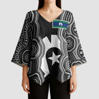 Torres Strait Islander Kimono Sleeve Blouse Flag Feather Headdress Indigenous Dotwork Tribal Art