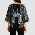 Torres Strait Islander Kimono Sleeve Blouse Flag Feather Headdress Indigenous Dotwork Tribal Art