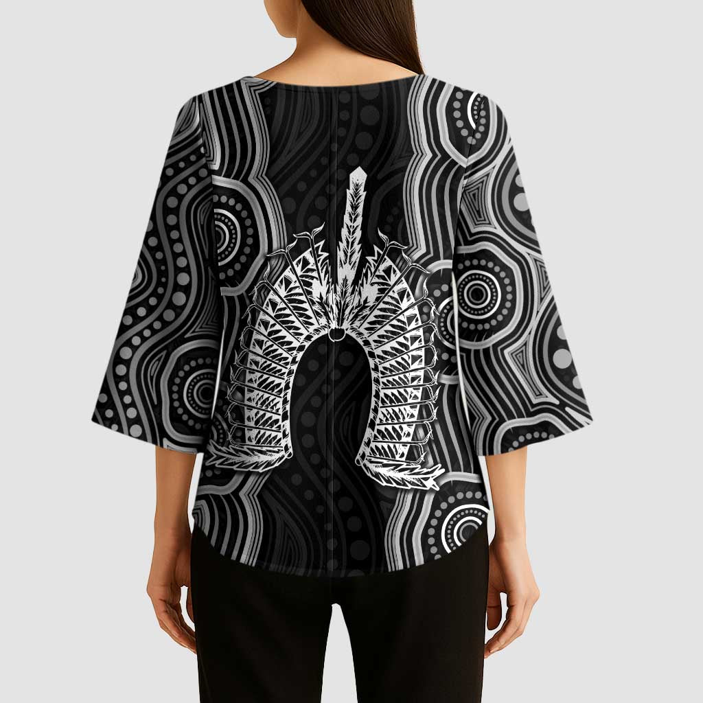 Torres Strait Islander Kimono Sleeve Blouse Flag Feather Headdress Indigenous Dotwork Tribal Art
