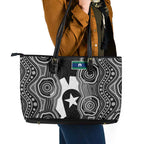 Torres Strait Islander Leather Tote Bag Flag Feather Headdress Indigenous Dotwork Tribal Art