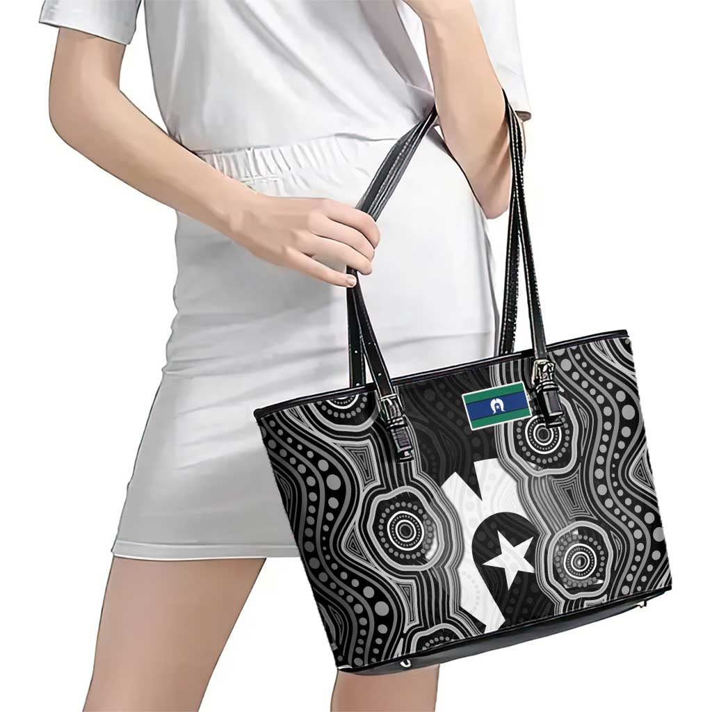 Torres Strait Islander Leather Tote Bag Flag Feather Headdress Indigenous Dotwork Tribal Art