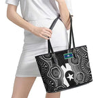 Torres Strait Islander Leather Tote Bag Flag Feather Headdress Indigenous Dotwork Tribal Art