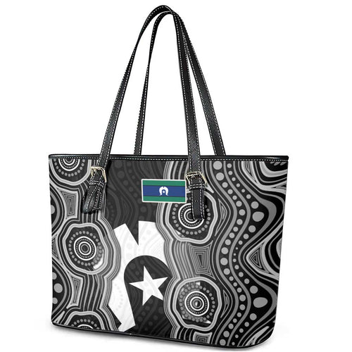 Torres Strait Islander Leather Tote Bag Flag Feather Headdress Indigenous Dotwork Tribal Art