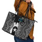 Torres Strait Islander Leather Tote Bag Flag Feather Headdress Indigenous Dotwork Tribal Art