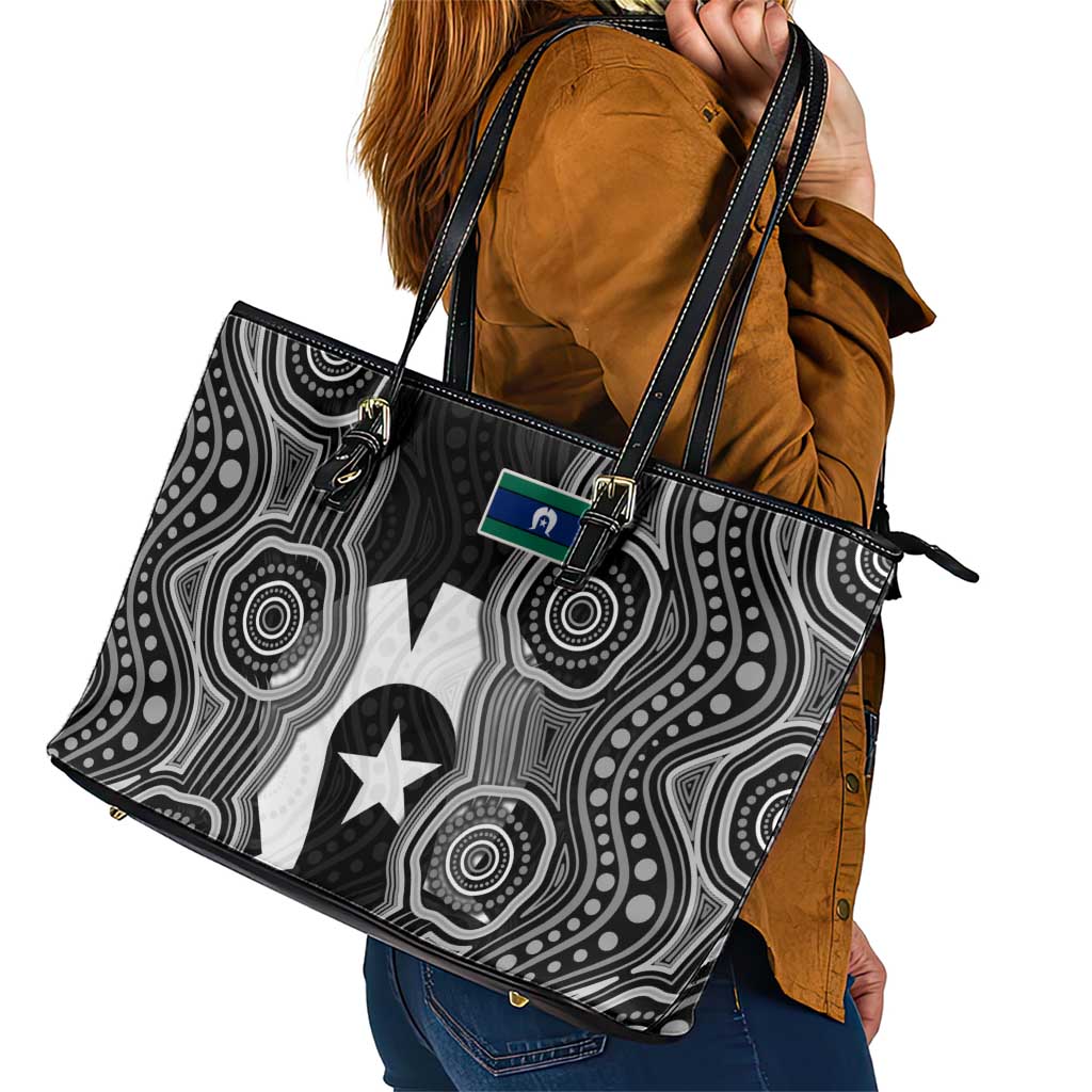 Torres Strait Islander Leather Tote Bag Flag Feather Headdress Indigenous Dotwork Tribal Art