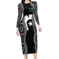Torres Strait Islander Long Sleeve Bodycon Dress Flag Feather Headdress Indigenous Dotwork Tribal Art