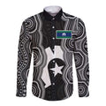 Torres Strait Islander Long Sleeve Button Shirt Flag Feather Headdress Indigenous Dotwork Tribal Art