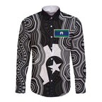 Torres Strait Islander Long Sleeve Button Shirt Flag Feather Headdress Indigenous Dotwork Tribal Art