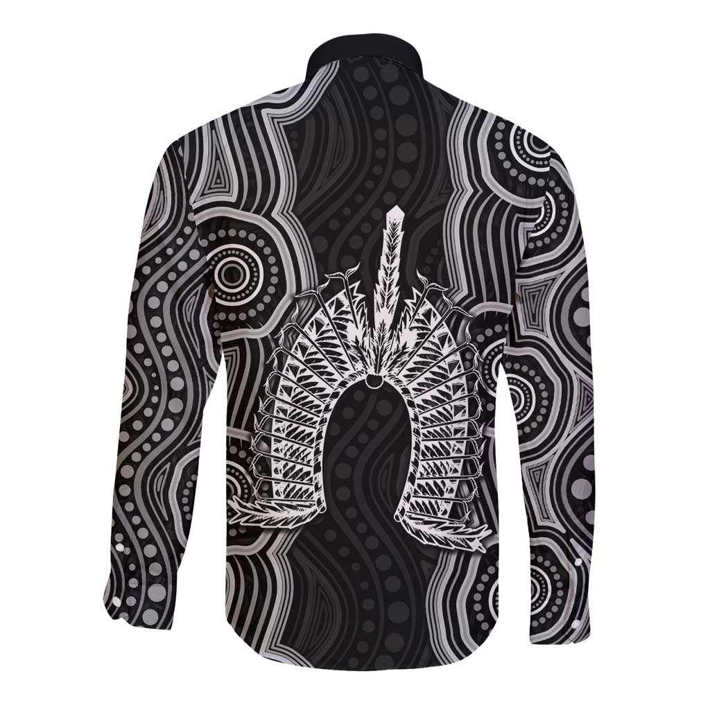 Torres Strait Islander Long Sleeve Button Shirt Flag Feather Headdress Indigenous Dotwork Tribal Art