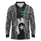Torres Strait Islander Long Sleeve Polo Shirt Flag Feather Headdress Indigenous Dotwork Tribal Art