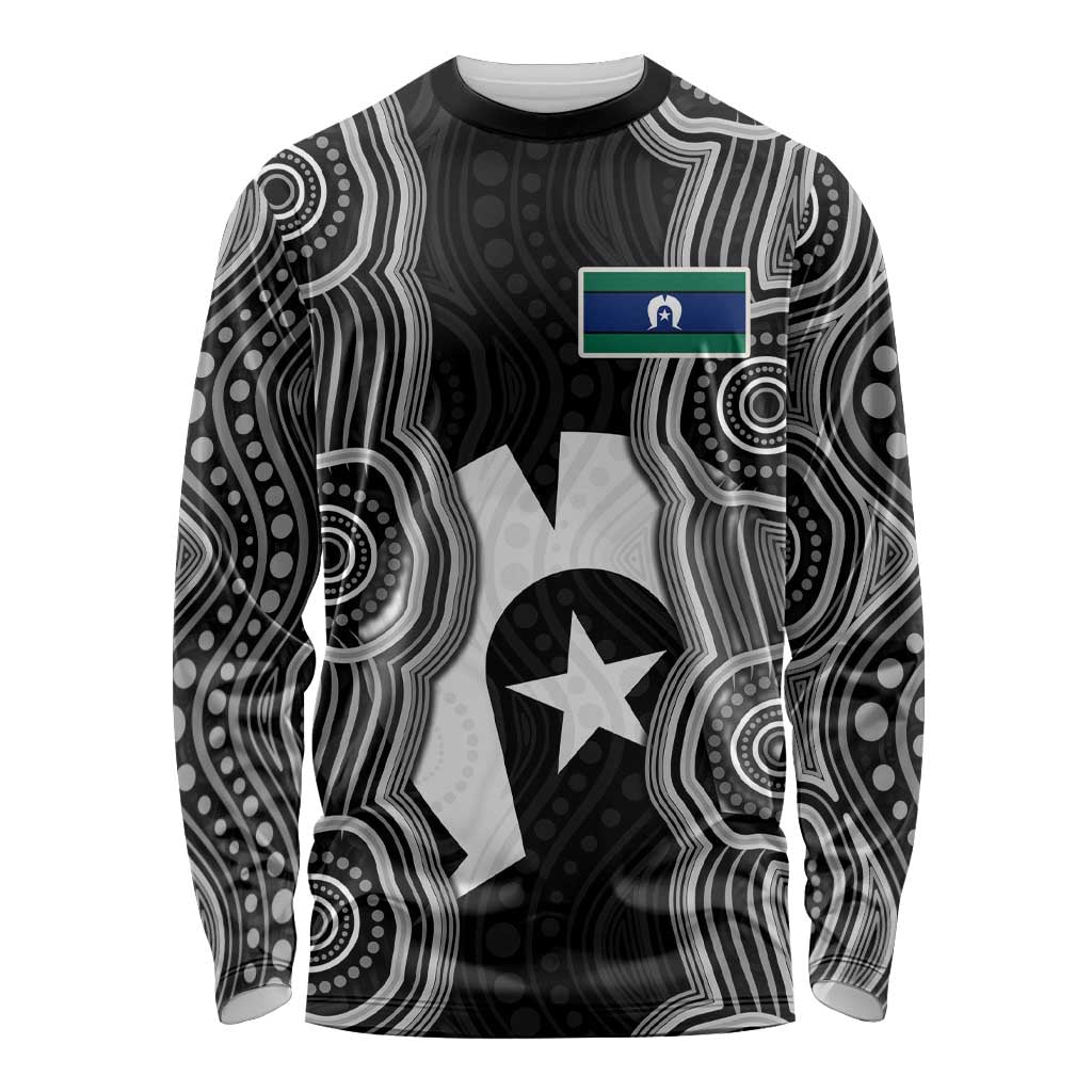 Torres Strait Islander Long Sleeve Shirt Flag Feather Headdress Indigenous Dotwork Tribal Art