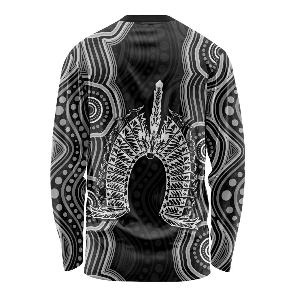 Torres Strait Islander Long Sleeve Shirt Flag Feather Headdress Indigenous Dotwork Tribal Art