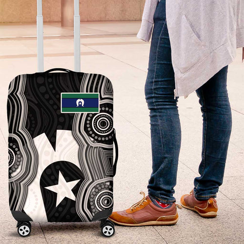 Torres Strait Islander Luggage Cover Flag Feather Headdress Indigenous Dotwork Tribal Art