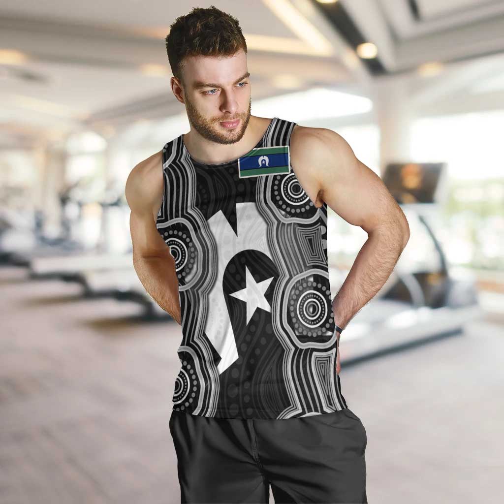 Torres Strait Islander Men Tank Top Flag Feather Headdress Indigenous Dotwork Tribal Art