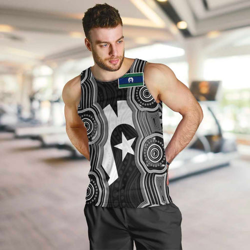 Torres Strait Islander Men Tank Top Flag Feather Headdress Indigenous Dotwork Tribal Art