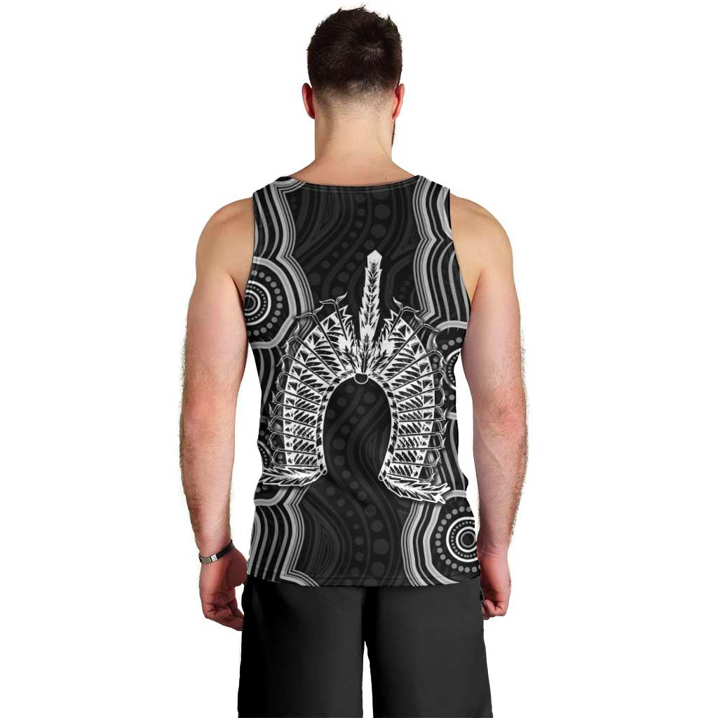 Torres Strait Islander Men Tank Top Flag Feather Headdress Indigenous Dotwork Tribal Art