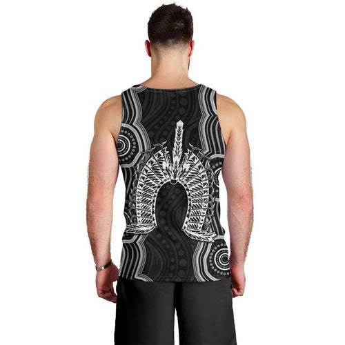 Torres Strait Islander Men Tank Top Flag Feather Headdress Indigenous Dotwork Tribal Art