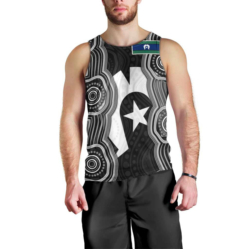 Torres Strait Islander Men Tank Top Flag Feather Headdress Indigenous Dotwork Tribal Art