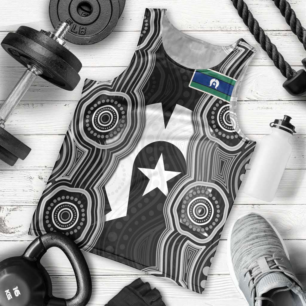 Torres Strait Islander Men Tank Top Flag Feather Headdress Indigenous Dotwork Tribal Art
