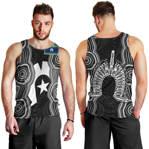 Torres Strait Islander Men Tank Top Flag Feather Headdress Indigenous Dotwork Tribal Art