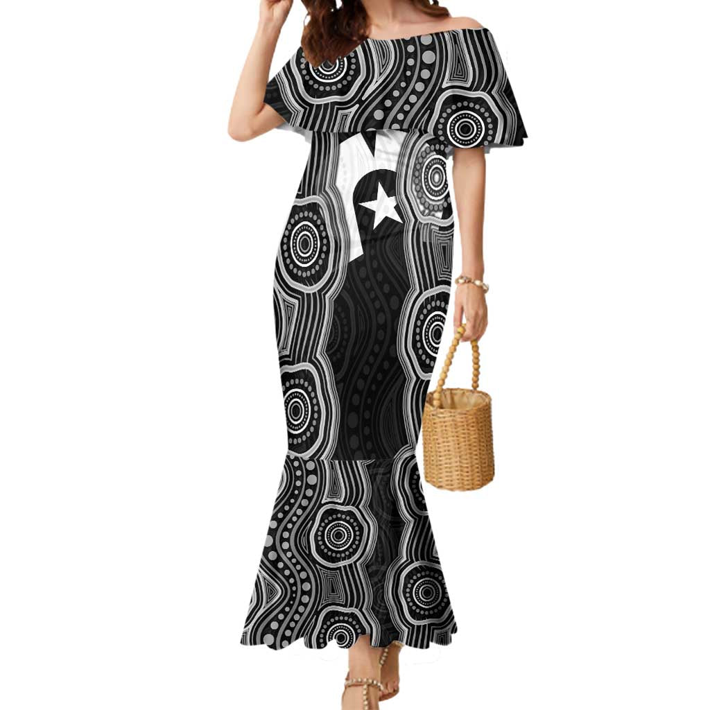Torres Strait Islander Mermaid Dress Flag Feather Headdress Indigenous Dotwork Tribal Art