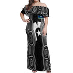 Torres Strait Islander Off Shoulder Maxi Dress Flag Feather Headdress Indigenous Dotwork Tribal Art