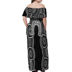 Torres Strait Islander Off Shoulder Maxi Dress Flag Feather Headdress Indigenous Dotwork Tribal Art