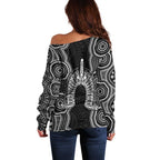 Torres Strait Islander Off Shoulder Sweater Flag Feather Headdress Indigenous Dotwork Tribal Art