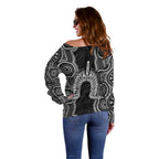 Torres Strait Islander Off Shoulder Sweater Flag Feather Headdress Indigenous Dotwork Tribal Art