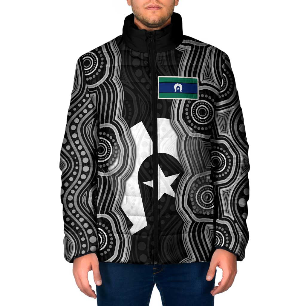 Torres Strait Islander Padded Jacket Flag Feather Headdress Indigenous Dotwork Tribal Art
