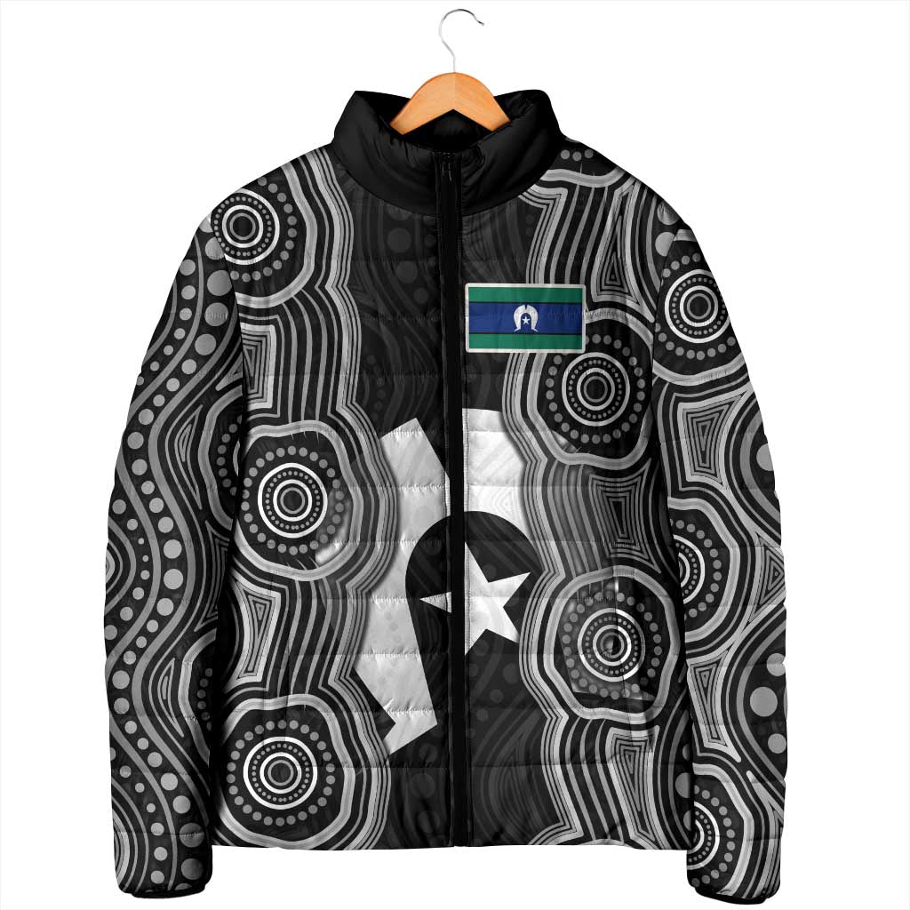 Torres Strait Islander Padded Jacket Flag Feather Headdress Indigenous Dotwork Tribal Art