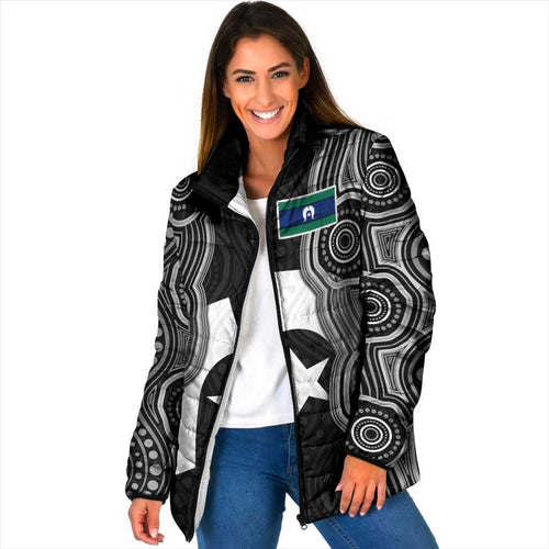 Torres Strait Islander Padded Jacket Flag Feather Headdress Indigenous Dotwork Tribal Art