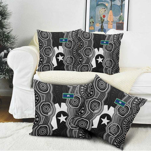 Torres Strait Islander Pillow Cover Flag Feather Headdress Indigenous Dotwork Tribal Art