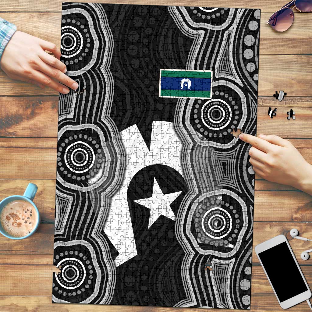 Torres Strait Islander Puzzle Flag Feather Headdress Indigenous Dotwork Tribal Art