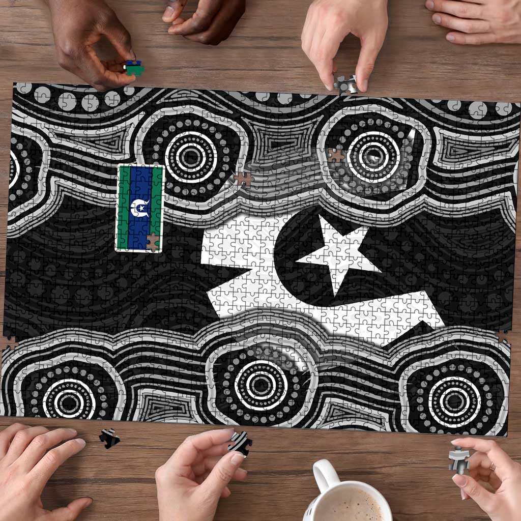 Torres Strait Islander Puzzle Flag Feather Headdress Indigenous Dotwork Tribal Art
