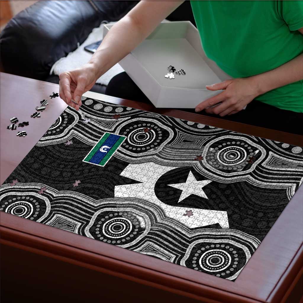 Torres Strait Islander Puzzle Flag Feather Headdress Indigenous Dotwork Tribal Art