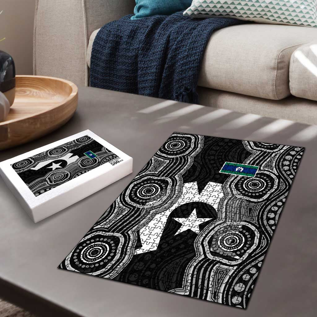 Torres Strait Islander Puzzle Flag Feather Headdress Indigenous Dotwork Tribal Art