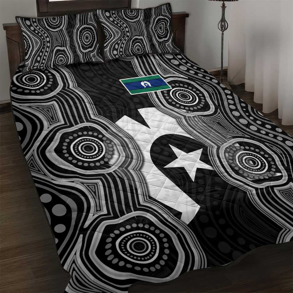 Torres Strait Islander Quilt Bed Set Flag Feather Headdress Indigenous Dotwork Tribal Art