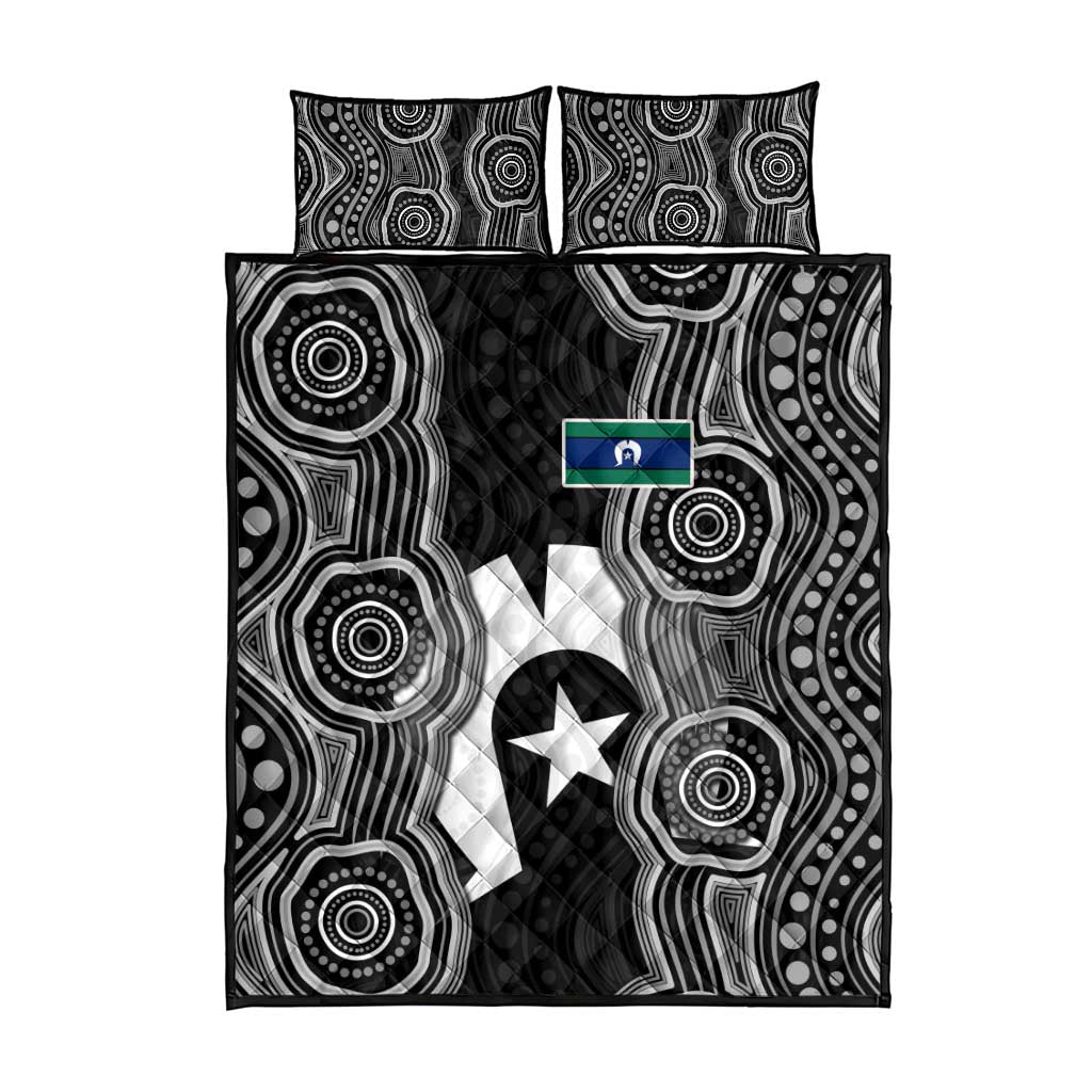 Torres Strait Islander Quilt Bed Set Flag Feather Headdress Indigenous Dotwork Tribal Art