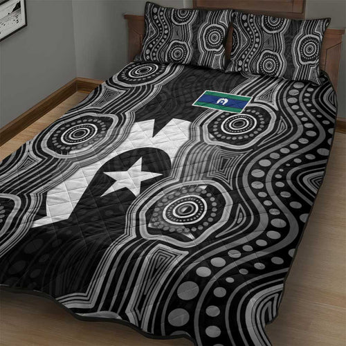 Torres Strait Islander Quilt Bed Set Flag Feather Headdress Indigenous Dotwork Tribal Art