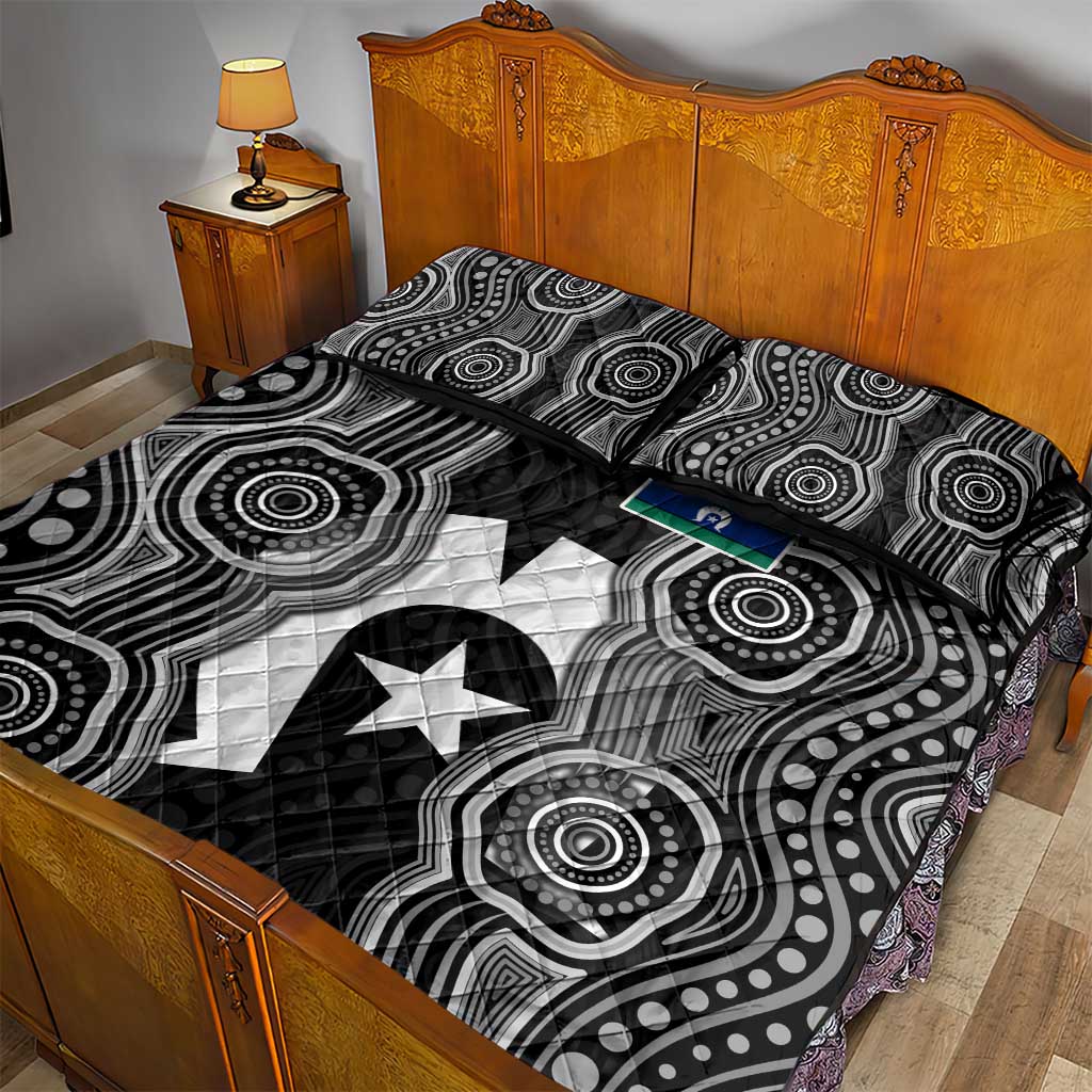 Torres Strait Islander Quilt Bed Set Flag Feather Headdress Indigenous Dotwork Tribal Art