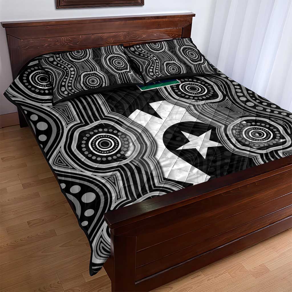 Torres Strait Islander Quilt Bed Set Flag Feather Headdress Indigenous Dotwork Tribal Art