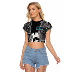 Torres Strait Islander Raglan Cropped T Shirt Flag Feather Headdress Indigenous Dotwork Tribal Art