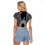 Torres Strait Islander Raglan Cropped T Shirt Flag Feather Headdress Indigenous Dotwork Tribal Art