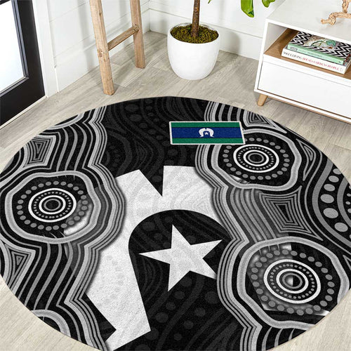 Torres Strait Islander Round Carpet Flag Feather Headdress Indigenous Dotwork Tribal Art