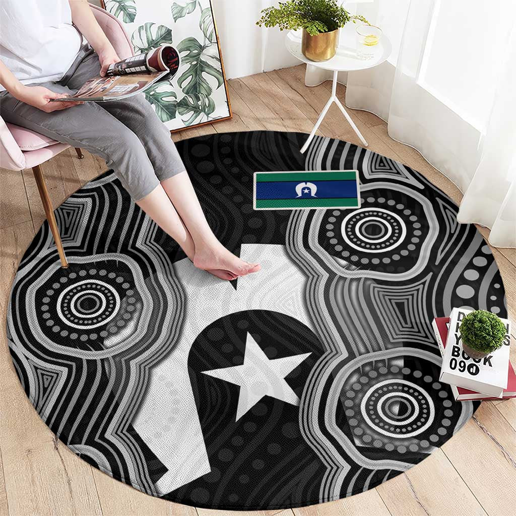 Torres Strait Islander Round Carpet Flag Feather Headdress Indigenous Dotwork Tribal Art